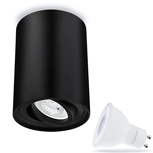 LUMILED Aufbauspot Aufbaustrahler Aufbauleuchte Aufputz Deckenlampe Spot schwenkbar (rund schwarz) Downlight aus Aluminium inkl. LED GU10 Fassung 6 W 230V 36 Grad Abstrahlwinkel Kaltweiß 6000K von LUMILED