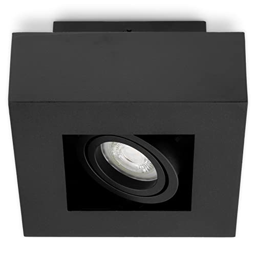 LUMILED Aufbauspot LED Aufbauleuchte Deckenspot Deckenlampe Spot Aufputz Deckenleuchte | schwenkbar Downlight aus Aluminium flach eckig schwarz | GU10 Fassung 230V Ø 142mm H: 85mm max. 40W LED von Lumiled