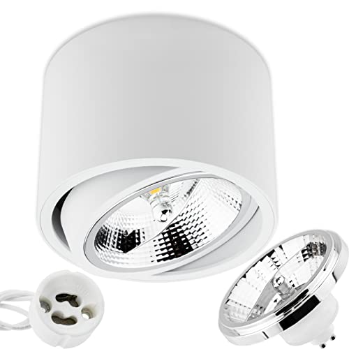 LUMILED Aufbauspot LED Aufbauleuchte Deckenspot Deckenlampe Spot Aufputz schwenkbar 15° Downlight Aluminium rund weiß inkl. LED-Leuchtmittel ES111 GU10 Fassung 15 W Neutralweiß 4000K 230V 24° von LUMILED