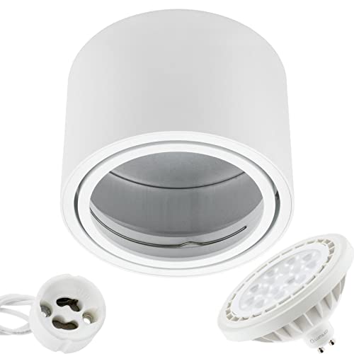 LUMILED Aufbauspot LED Aufbauleuchte Deckenspot Deckenlampe Spot Aufputz schwenkbar 15° Downlight Aluminium rund weiß inkl. LED-Leuchtmittel ES111 GU10 Fassung 15 W Neutralweiß 4000K 230V 38° von LUMILED