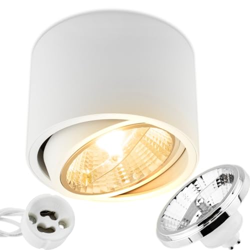LUMILED Aufbauspot LED Aufbauleuchte Deckenspot Deckenlampe Spot Aufputz schwenkbar 15° Downlight Aluminium rund weiß inkl. LED-Leuchtmittel ES111 GU10 Fassung 15 W Warmweiß 3000K 230V 24° von LUMILED