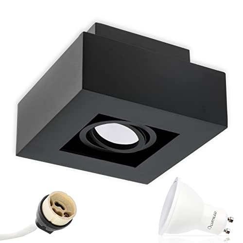 Lumiled Aufbauspot LED Aufbauleuchte Deckenspot Deckenlampe Spot Deckenleuchte schwenkbar Downlight eckig schwarz inkl. 8W LED–Leuchtmittel GU10 720lm 3000K Warmweiß 230V 120° Aluminium von Lumiled