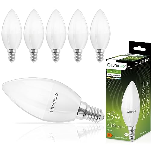 LUMILED B35 E14 LED Lampe 10W (ersetzt 75W), 990 Lumen, Kerze Milch Glas Leuchtmittel in Kerzenform 4000K Neutralweiß Birne Lampen, 180° Grad Strahlwinkel Glühbirnen Kerzenbirnen 6er-Pack von LUMILED