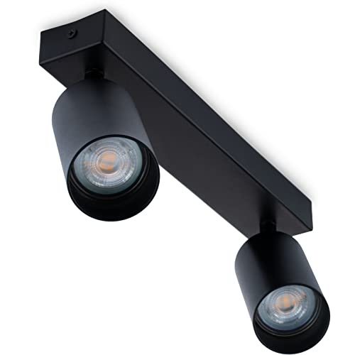 Lumiled Deckenleuchte Deckenspot Deckenstrahler 2-flammiger Spot Spotlampe für Decke Spotleuchte Deckenlampe Innenleuchte Spots Downlight schwenkbar drehbar schwarz rund 2x GU10 Fassung 230V von Lumiled