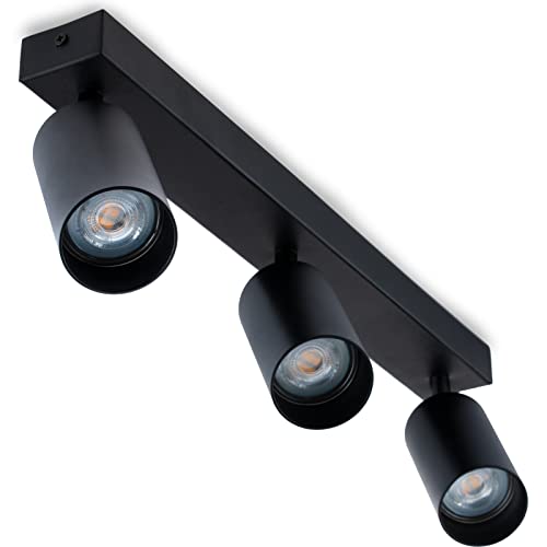 Lumiled Deckenleuchte Deckenspot Deckenstrahler 3-flammiger Spot Spotlampe für Decke Spotleuchte Deckenlampe Innenleuchte Spots Downlight LED schwenkbar drehbar schwarz rund 3x GU10 Fassung 230V von Lumiled