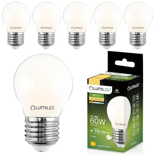 LUMILED E27 LED Lampe P45 7W ersetzt (60W Glühlampe) 6 Stück Set milchig 770lm 3000K Warmweiß 360 Grad Lichtwinkel 230V Glühbirne Birne Leuchtmittel Tropfenform Kugel Energiesparlampe von LUMILED