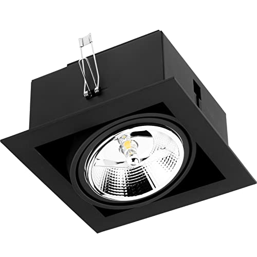 LUMILED Einbaustrahler Einbauleuchte Deckenlampe Spot extra flach schwenkbar eckig schwarz Downlight LED ES111 GU10 Fassung 230V max. 40 W Einbaurahmen zwei bewegliche Innenringe tief von LUMILED