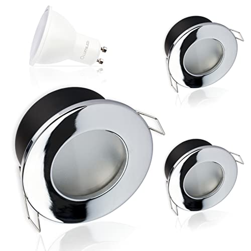 LUMILED Einbaustrahler LED Spots Badezimmer 3er Einbauleuchte Einbauspot Deckenstrahler Spot für den Außenbereich Chrom rund Aluminium IP44 inkl. 6W Leuchtmittel GU10 Fassung Neutralweiß 4000K 120° von LUMILED