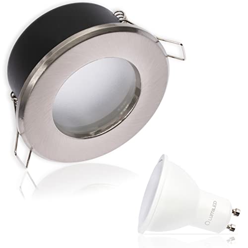 LUMILED Einbaustrahler LED Spots Badezimmer Einbauleuchte Einbauspot Deckenstrahler Spot für den Außenbereich Satin rund Aluminium IP44 inkl. 6W Leuchtmittel GU10 Fassung Neutralweiß 4000K 120° von LUMILED