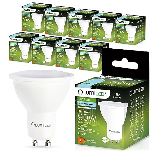 Lumiled GU10 LED, 10W 900 Lumen Leuchtmittel, 6500K kaltweiß Birne Lampe Strahler Spot, ersetzt 90W Halogenlampen, 120° Grad Strahlwinkel Reflektorlampen Reflektor 10 Stück Energiesparlampen von Lumiled