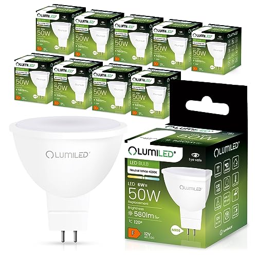 Lumiled 12V GU5.3 LED Lampen Leuchtmittel Spot 10 Stück Set, MR16 6W (entspricht 50W Halogen Glühlampen) 4000K Neutralweiß 580 Lumen 120° Abstrahlwinkel Spots Glühbirnen Halogenleuchte von Lumiled