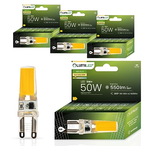 LUMILED LED Lampen G9 4er Set Leuchtmittel 5W (ersetzt 50W Glühlampe) 3000K Warmweiß 550lm 360° Lichtwinkel 230V Glühbirnen kleine Birne Energiesparende kein Flackern COB Lichtquelle von LUMILED