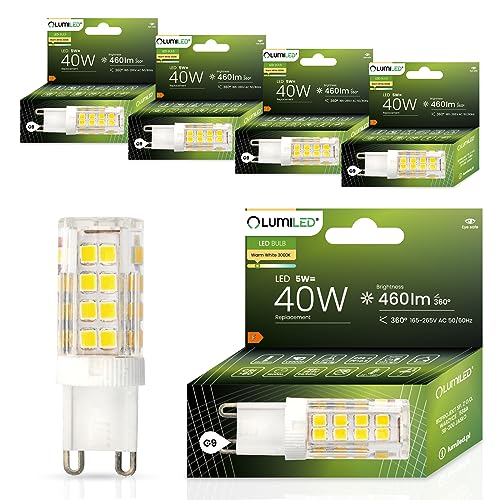 LUMILED LED Lampen G9 5er Set Leuchtmittel 5W (ersetzt 40W Glühlampe) 3000K Warmweiß 460lm 360° Lichtwinkel 230V Glühbirnen kleine Birne Energiesparende kein Flackern SMD Lichtquelle von LUMILED