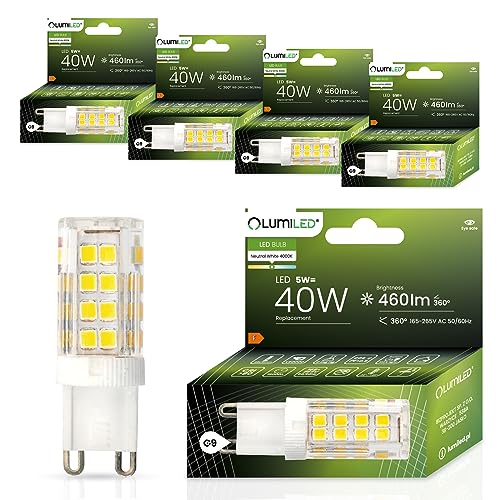 LUMILED LED Lampen G9 5er Set Leuchtmittel 5W (ersetzt 40W Glühlampe) 4000K Neutralweiß 460lm 360° Lichtwinkel 230V Glühbirnen kleine Birne Energiesparende kein Flackern SMD Lichtquelle von LUMILED