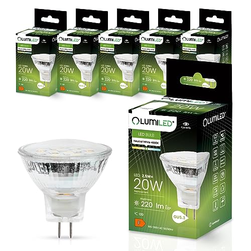 LUMILED LED Lampen Leuchtmittel 6 Stück Set MR11 35mm GU5.3 2,5W (entspricht 20W Halogen Glühlampen) 4000K Neutralweiß 230V 220lm 120° Abstrahlwinkel Spots Glühbirnen Halogenleuchte neutral von LUMILED