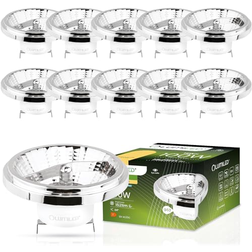 Lumiled LED-Leuchtmittel 10er Set AR111 G53 Fassung Spannung 12V 15W (Entspricht Halogen 100 Watt) Warmweiß 3000K 24 Grad Abstrahlwinkel Silber 1521 Lumen Ra>80 Aluminium PC von Lumiled
