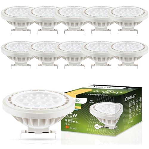 Lumiled LED-Leuchtmittel 10er Set AR111 G53 Fassung Spannung 12V DC/AC 15W (Entspricht Halogen 100 Watt) Warmweiß 3000K 38 Grad Abstrahlwinkel weiß 1521 Lumen Ra>80 Kunststoff von Lumiled