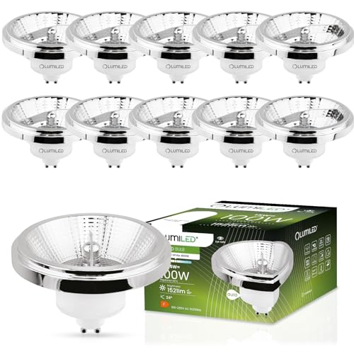 Lumiled LED-Leuchtmittel 10er Set ES111 GU10 Fassung Spannung 230V 15W (Entspricht Halogen 100 Watt) Neutralweiß 4000K 24 Grad Abstrahlwinkel Silber 1521 Lumen Ra>80 Aluminium PC von Lumiled