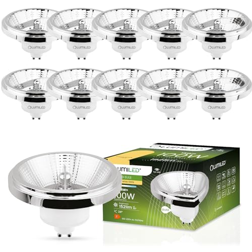 LUMILED LED-Leuchtmittel 10er Set ES111 GU10 Fassung Spannung 230V 15W (Entspricht Halogen 100 Watt) Warmweiß 3000K 24 Grad Abstrahlwinkel Silber 1521 Lumen Ra>80 Aluminium PC von LUMILED