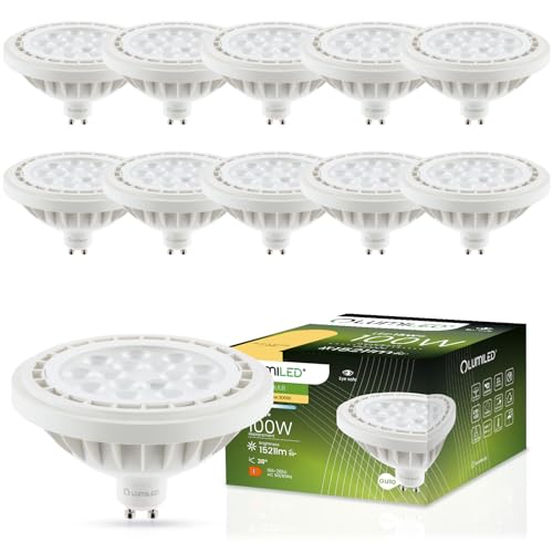 LUMILED LED-Leuchtmittel 10er Set ES111 GU10 Fassung Spot Strahler Spannung 230V 15W (Entspricht Halogen 100 Watt) Warmweiß 3000K 38 Grad Abstrahlwinkel weiß 1521 Lumen Ra>80 Energiesparlampe von LUMILED