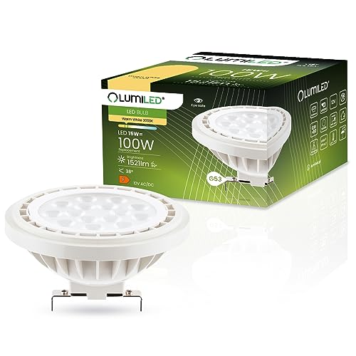 Lumiled LED-Leuchtmittel AR111 G53 Fassung Spannung 12V DC/AC 15W (Entspricht Halogen 100 Watt) Warmweiß 3000K 38 Grad Abstrahlwinkel weiß 1521 Lumen Ra>80 Kunststoff von Lumiled
