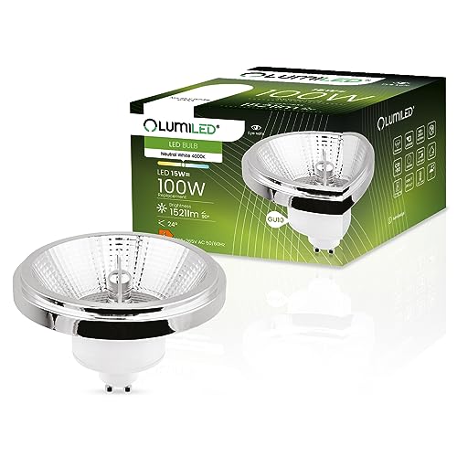 LUMILED LED-Leuchtmittel ES111 GU10 Fassung Spannung 230V 15W (Entspricht Halogen 100 Watt) Neutralweiß 4000K 24 Grad Abstrahlwinkel Silber 1521 Lumen Ra>80 Aluminium PC von LUMILED