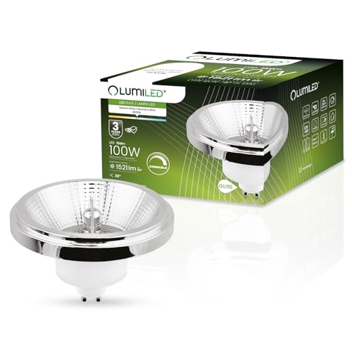 LUMILED LED-Leuchtmittel ES111 GU10 Fassung dimmbar 230V 15W (Entspricht Halogen 100 Watt) Neutralweiß 4000K 24 Grad Abstrahlwinkel Silber 1521 Lumen Ra>80 Aluminium dimmbare Downlight AR111 von LUMILED