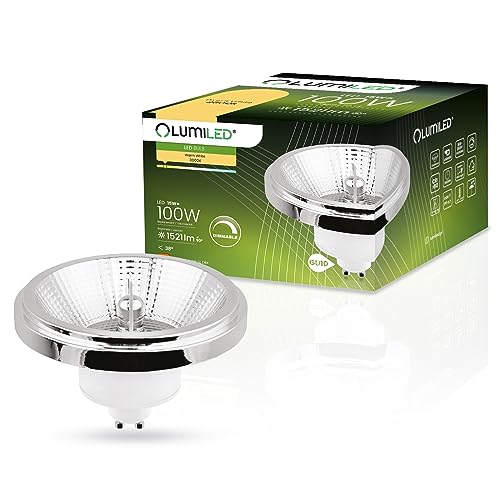 LUMILED LED-Leuchtmittel ES111 GU10 Fassung dimmbar 230V 15W (Entspricht Halogen 100 Watt) Warmweiß 3000K 24 Grad Abstrahlwinkel Silber 1521 Lumen Ra>80 Aluminium dimmbare Downlight AR111 von LUMILED