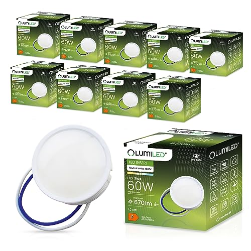 LUMILED Modul LED INSERT 5 W (Entspricht Halogen 40 Watt), extra flach spot, 470 Lumen, Neutralweiß 4000K, 120 Grad Abstrahlwinkel, Ra>80, Nicht Dimmbar, Leuchtmittel, Keramik, 10-er Pack von LUMILED