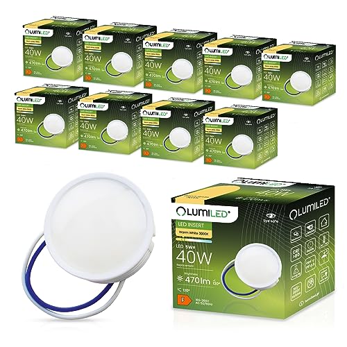 LUMILED Modul LED INSERT 7 W (Entspricht Halogen 60 Watt), extra flach spot, 670 Lumen, Warmweiß 3000K, 120 Grad Abstrahlwinkel, Ra>80, Nicht Dimmbar, Leuchtmittel, Keramik, 10-er Pack von Lumiled