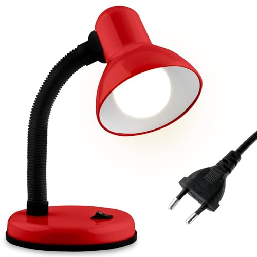 LUMILED Schreibtischlampe klassisch Leselampe Tischleuchte Flexibler Hals Arbeitsleuchte mini Nachttischlampe E27 Fassung Tischlampe aus Metall Kinderzimmer für Lesen Studieren Mädchen Junge rot von LUMILED