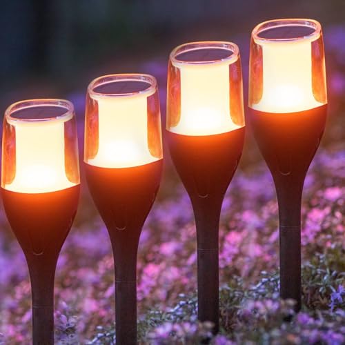 LUMILED Solar Gartenfackel 4er Set Solarleuchten 64,5 cm mit Erdspieß LED Solarlampe flackernder Flamme IP65 Garten Solarleuchte Flammeneffekte Fackel Gartenlampe Flamme Solarlampe Flammenlicht von LUMILED