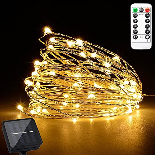 Lumiled Solar Lichterkette Außen Draht 20M LED mini Licht Kupferdraht 200 LEDs mit Fernbedienung IP44 Warmweiß Solarlichterkette Dimmbar Kupfer Hochzeit Garten Terrasse Balkon Weihnachtsbeleuchtung von Lumiled
