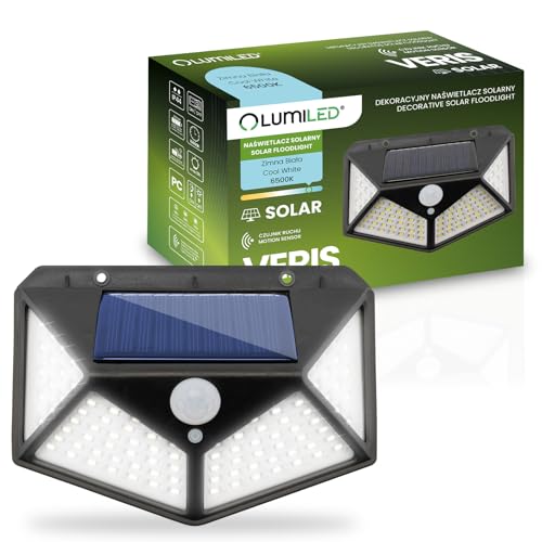 Lumiled Solarlampe für Außen mit Bewegungsmelder 100 LED 3 Modi 6500K Solar Aussen IP44 wasserdicht Solarlicht Solarleuchte für Garten Sicherheitswandleuchte Wandlampe von Lumiled