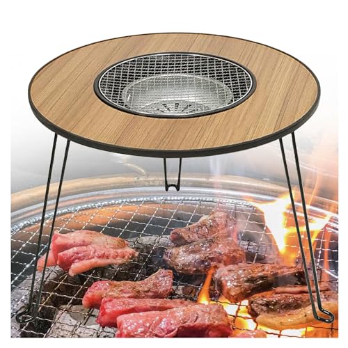 LUMIN TUTU - Holzkohlegrill Grilltisch Klapptisch für Camping und Garten Rund, 60x60 cm BBQ Grillgestell für Grill, Innen- und Außenbereich Holzkohlegrill mit Camping-Funktion für 5 Personen von LUMIN TUTU