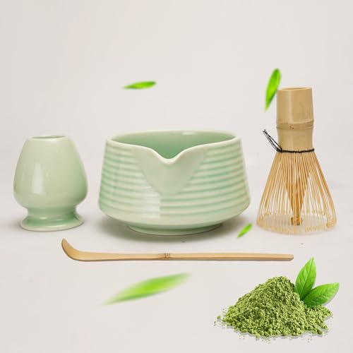 LUMIN TUTU Matcha Whisk Set, 4-Teiliges Matcha Tee Set, Matcha Schale mit Ausgießer, Perfekt für die Matcha-Zeremonie, Klassisches Matcha-Grün von LUMIN TUTU