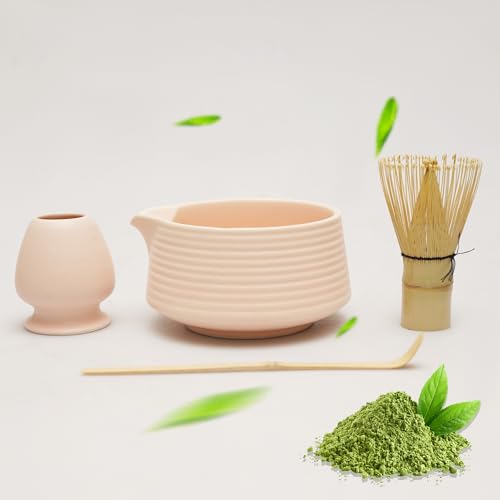 LUMIN TUTU Matcha Whisk Set, 4-Teiliges Matcha Tee Set, Matcha Schale mit Ausgießer, Perfekt für die Matcha-Zeremonie, Rosa von LUMIN TUTU