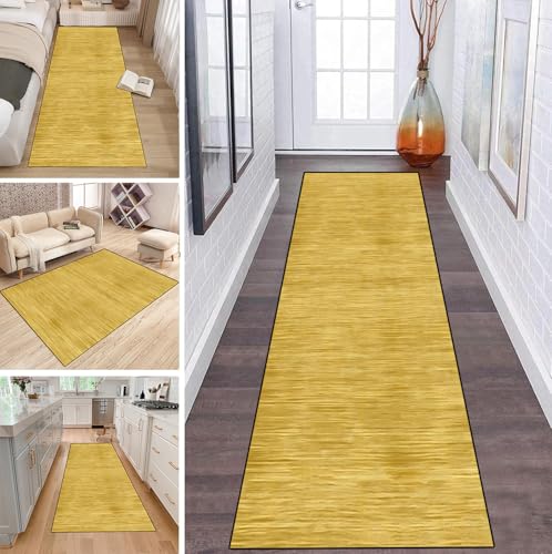 LUMIPAP Läufer Teppich Lang Flur rutschfest Waschbar Küche Korridor Teppichläufer 120X550cm Lange Teppichmatten Küchenläufer Wohnzimmer Anpassbare Küchenteppich,Reines Gelb von LUMIPAP