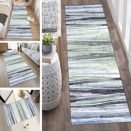 LUMIPAP Läufer Teppich Lang Flur rutschfest Waschbar Küche Korridor Teppichläufer 40X100cm Lange Teppichmatten Küchenläufer Wohnzimmer Anpassbare Küchenteppich,Schwarz Blau Grün Kunst von LUMIPAP