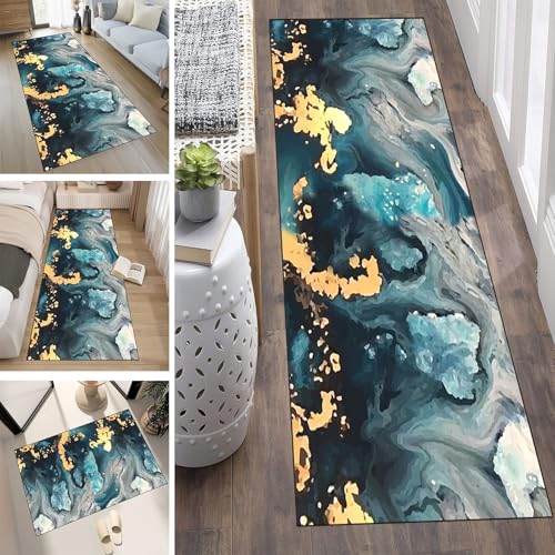 LUMIPAP Läufer Teppich Lang Flur rutschfest Waschbar Küche Korridor Teppichläufer 40X250cm Lange Teppichmatten Küchenläufer Wohnzimmer Anpassbare Küchenteppich,Blaues Wolkenmeer von LUMIPAP