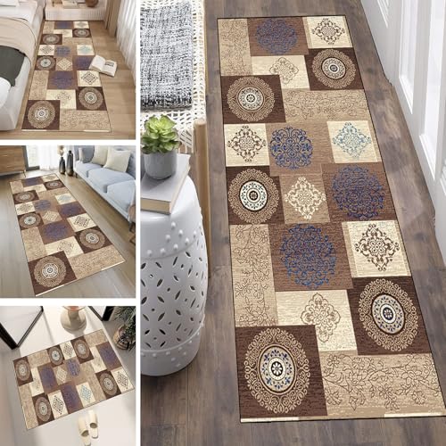 LUMIPAP Läufer Teppich Lang Flur rutschfest Waschbar Küche Korridor Teppichläufer 50X220cm Lange Teppichmatten Küchenläufer Wohnzimmer Anpassbare Küchenteppich,Gelb Braune Sonnenblume von LUMIPAP