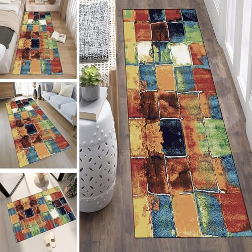 LUMIPAP Läufer Teppich Lang Flur rutschfest Waschbar Küche Korridor Teppichläufer 60X250cm Lange Teppichmatten Küchenläufer Wohnzimmer Anpassbare Küchenteppich,Farbiges Splicen von LUMIPAP