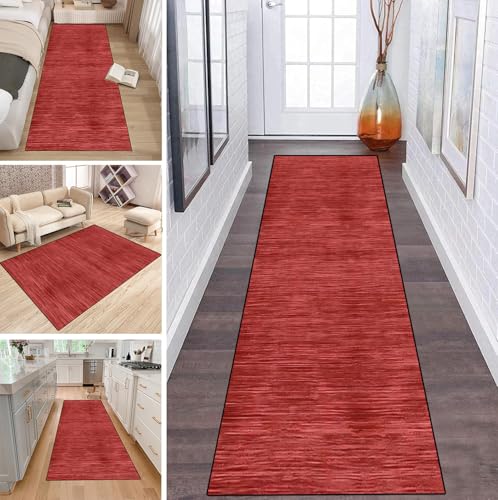 LUMIPAP Läufer Teppich Lang Flur rutschfest Waschbar Küche Korridor Teppichläufer 70X150cm Lange Teppichmatten Küchenläufer Wohnzimmer Anpassbare Küchenteppich,Reines Rot von LUMIPAP