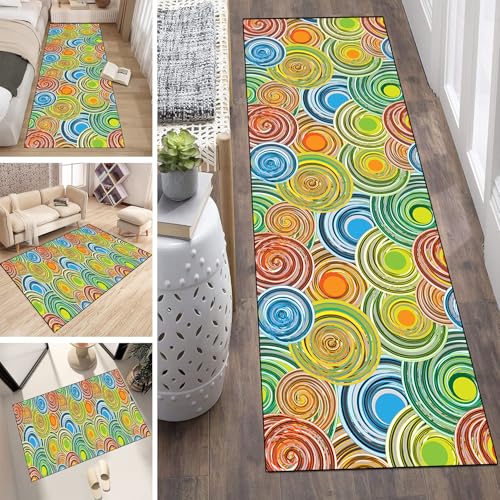 LUMIPAP Läufer Teppich Lang Flur rutschfest Waschbar Küche Korridor Teppichläufer 70X250cm Lange Teppichmatten Küchenläufer Wohnzimmer Anpassbare Küchenteppich,Farbiges Kreismuster von LUMIPAP
