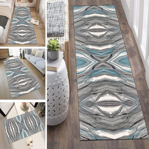 LUMIPAP Läufer Teppich Lang Flur rutschfest Waschbar Küche Korridor Teppichläufer 90X350cm Lange Teppichmatten Küchenläufer Wohnzimmer Anpassbare Küchenteppich,Grau-weiße Wellen von LUMIPAP