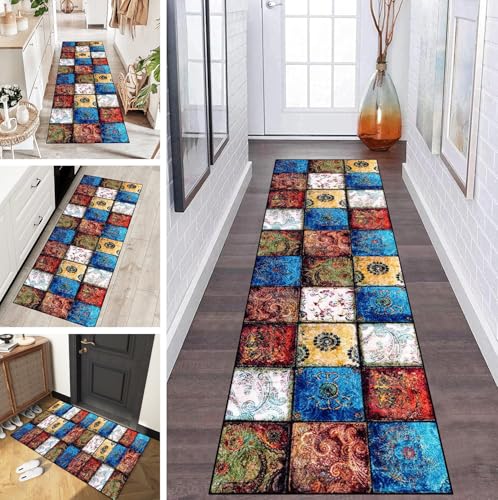 LUMIPAP Teppich Läufer Flur Teppichläufer Küchenläufer Küche Teppiche rutschfest Waschbar Bettvorleger für Flur Waschküche, 100x380cm Blaue Retro-Muster LUMIPAP Teppich Läufer Flur Teppichläufer Küchenläufer Küche Teppiche rutschfest Waschbar Bettvorleger für Flur Waschküche, 100x380cm Blaue Retro-Muster von LUMIPAP