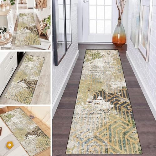 LUMIPAP Teppich Läufer Flur Teppichläufer Küchenläufer Küche Teppiche rutschfest Waschbar Bettvorleger für Flur Waschküche, 120x150cm Grün-Grau im türkischen Stil von LUMIPAP