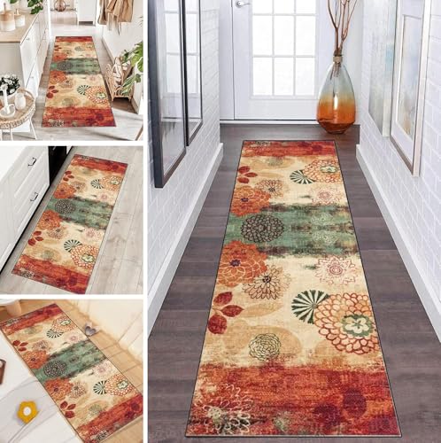 LUMIPAP Teppich Läufer Flur Teppichläufer Küchenläufer Küche Teppiche rutschfest Waschbar Bettvorleger für Flur Waschküche, 120x400cm Rotorange Tintenkunst von LUMIPAP