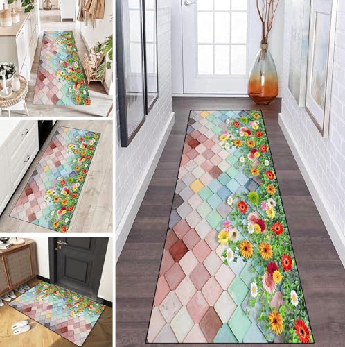 LUMIPAP Teppich Läufer Flur Teppichläufer Küchenläufer Küche Teppiche rutschfest Waschbar Bettvorleger für Flur Waschküche, 120x450cm Farbige Blumen LUMIPAP Teppich Läufer Flur Teppichläufer Küchenläufer Küche Teppiche rutschfest Waschbar Bettvorleger für Flur Waschküche, 120x450cm Farbige Blumen von LUMIPAP