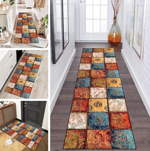 LUMIPAP Teppich Läufer Flur Teppichläufer Küchenläufer Küche Teppiche rutschfest Waschbar Bettvorleger für Flur Waschküche, 40x250cm Blau-gelbe Retro-Muster LUMIPAP Teppich Läufer Flur Teppichläufer Küchenläufer Küche Teppiche rutschfest Waschbar Bettvorleger für Flur Waschküche, 40x250cm Blau-gelbe Retro-Muster von LUMIPAP